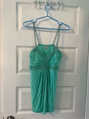 NWOT Kismet Turquoise crochet lace baby doll tank top size small
